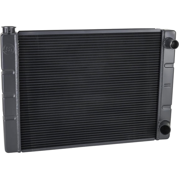 Speedway Motors 24 Inch Double Pass Aluminum Racing Radiator for SBC, Black Finish with Two Rows of 1 Inch Tubes, Furnace-Brazed Construction and High-Efficiency Crossflow Cooling