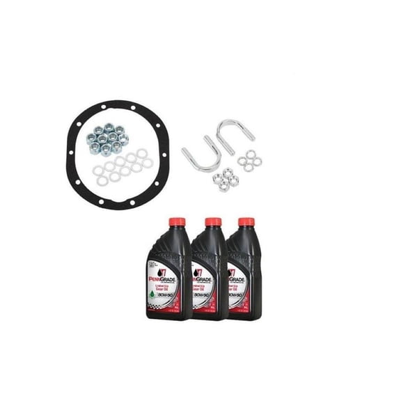 Speedway 9 Inch Posi Traction Third Member Install Kit Includes Mounting Hardware, Reusable Gasket, Universal U-Bolts, and Penn Grade 80W-90 Limited Slip Gear Oil