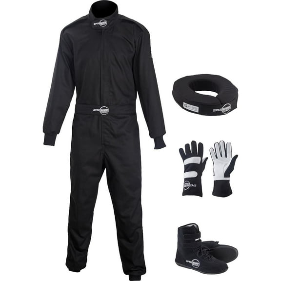 Speedway Motors 1-Pc Black Racing Suit Combo, 2XL, Shoe Size 10.5