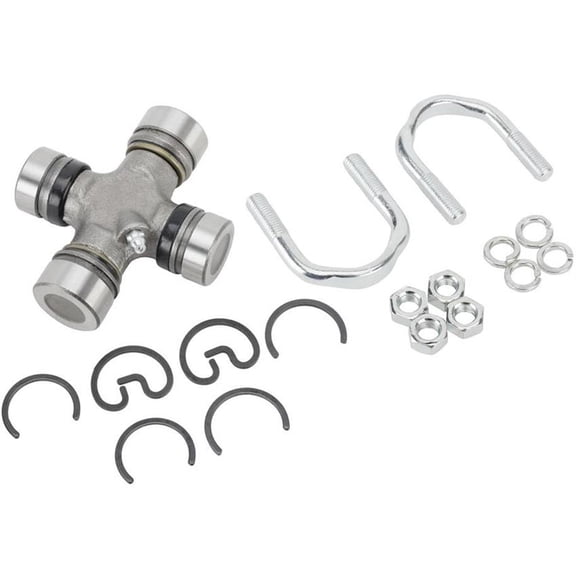 Speedway Motors 1310 to S44 Series U-Joint with Straps and Universal Driveshaft U-Bolts, Fits Chevy to Ford, Includes Inside All Groove and Outside Clips