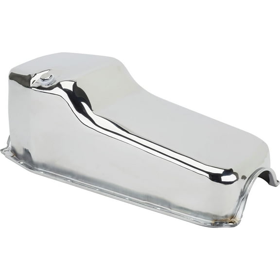 Speedway Motors 1980-1985 Small Block Chevy (SBC) Chrome Oil Pan: Durable Steel, 5-Quart Capacity, Wet Sump, Passenger Side Dipstick, Rear Bolt Holes 5-3/4" Center