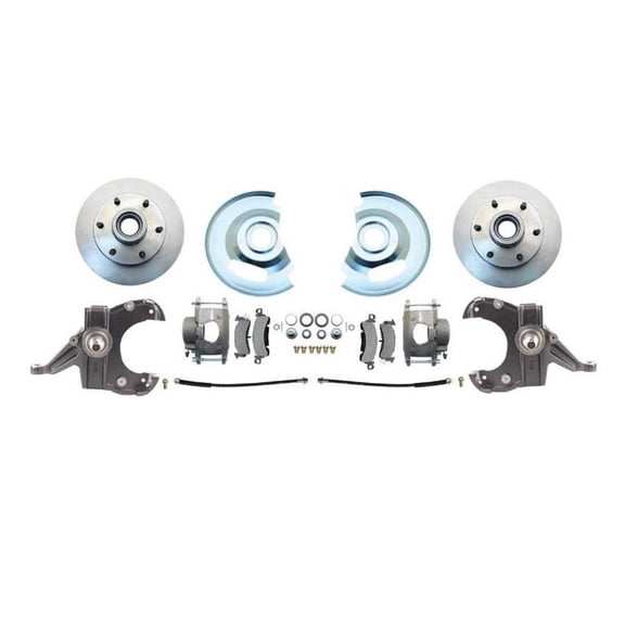 Speedway Motors 63-70 GM C10 Front Disc Brake Kit, 2 In. Drop Spindles, 12 In. Rotors, 6x5.5 Bolt Pattern, Large GM Calipers, Hoses, Bearings, Seals & Dust Caps, Fits 15-In. Wheels
