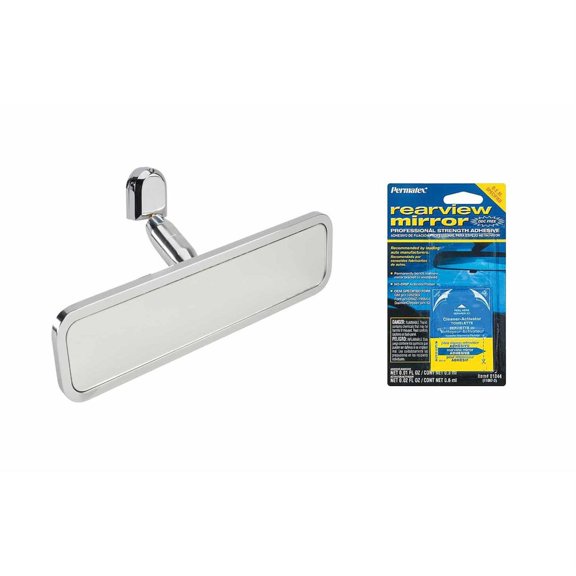 Speedway Motors Ball Milled Billet Aluminum Interior Rear View Mirror and Mirror Glue for Included Easy Installation, Measures 9-1/4 Wide by 2-1/4 Tall