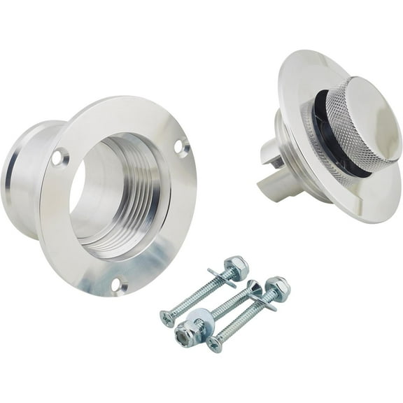 Speedway Motors Billet Aluminum Fuel Filler Neck w/ Pop-Up Gas Cap - Sleek & Simple Flush Mount Design - Easy Installation - Non-Vented Cap - 2.5" Diameter, 1.5" Hose Connection