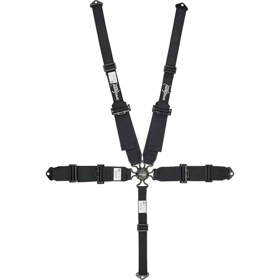 Speedway Motors Black 5-Point Racing Harness with Cam Lock, Pull-Down Adjustments, SFI 16.1 Certified, Compatible with HANS Devices, Double-Stitched Nylon Webbing, 55-Inch Shoulder Belts