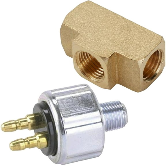Speedway Motors Brake Light Switch Kit, Brass Tee Fitting, 3/8-24 IFF, 1/8 NPT, Suitable for 3/16" Steel Brake Lines, Actuates at 60-100 psi, Quality Natural Brass, Kit Includes Switch & Adapter Tee