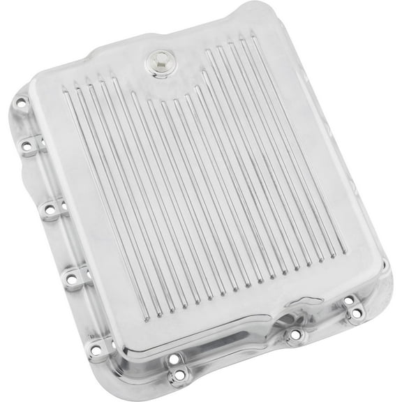 Speedway Motors GM 700R4 Polished Finned Aluminum Transmission Pan, Enhanced Cooling with Aluminum Fins, Replaces Original Pan, Includes Drain Plug, Bolts & Gasket, Pan Depth 2.903 inches