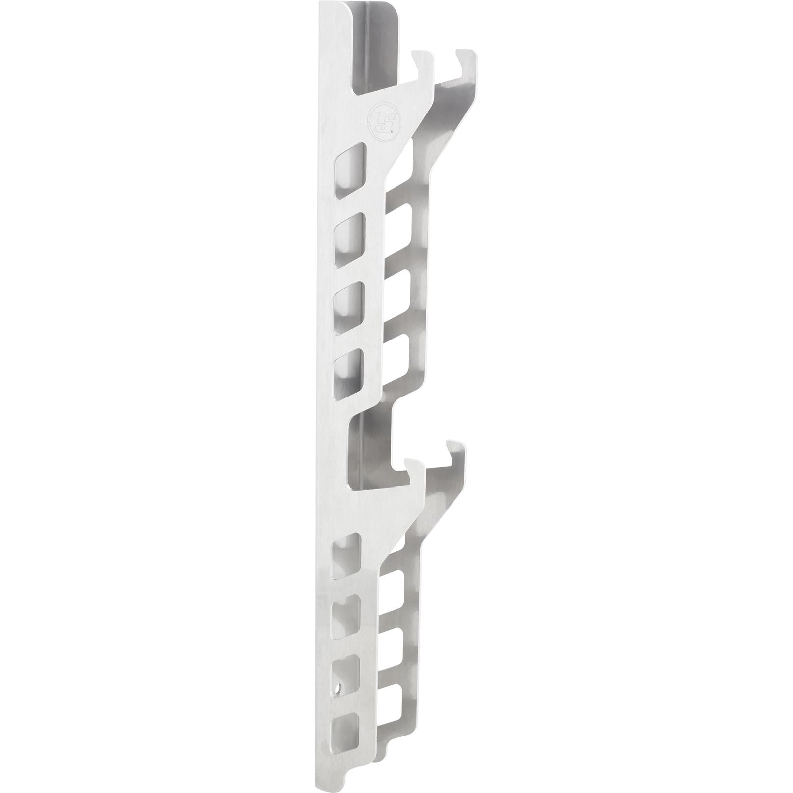 Speedway Motors Heavy-Duty Jack Stand Wall Mount Rack - Holds 2-12 Ton, Aluminum/Steel, Vertical Storage for Shop/Garage, Laser Cut, Press Bent, Light, Strong, Easy Install, 26.5 x 2.8 Inches