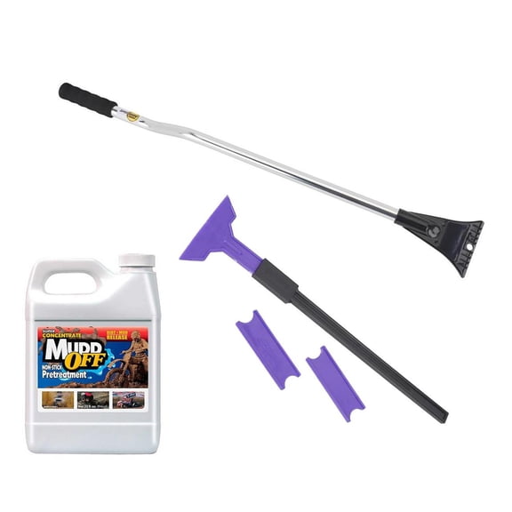 Speedway Motors Mud Off Kit for Racers, Includes Mudd Off Non-Stick Barrier Spray, 6 Mud Scraper with 18 Handle, and Deluxe 32  Padded Mud Scraper, Eco-Friendly and Race-Ready