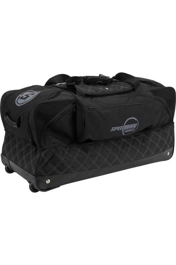 Pro Roller Racing Gear Travel Bag: Large Multi-Compartment for Helmets, Suits, Shoes, 35x15x15 inches, Retractable Handle, Vented Compartments, Durable Nylon, Heavy-Duty Wheels