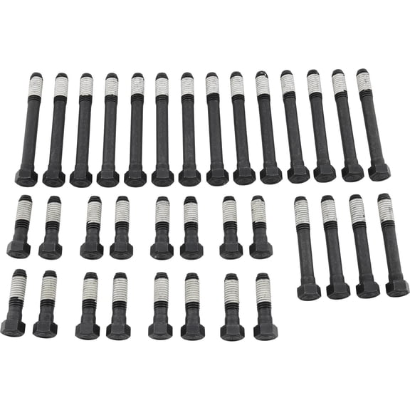Speedway Motors SBC Small Block Chevy V8 Cylinder Head Bolt Set, OEM-quality Grade 8, 120,000 PSI Proof Load, 150,000 PSI Tensile Strength, Sealant Coated Threads, For Cast Iron Heads, 34-piece Set