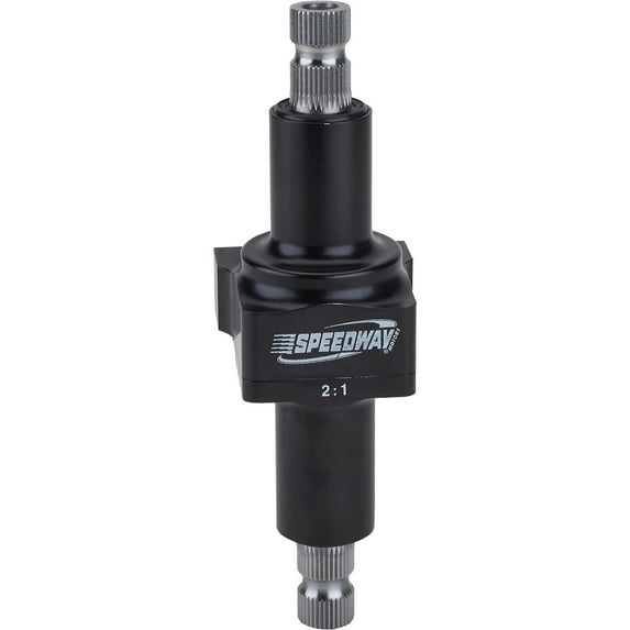 Speedway Motors Small Body 2:1 Steering Quickener, 3/4 Inch 36 Spline, Lightweight Aluminum, Anodized Black Finish, Compact 2.5" x 8" Size, Easy Mount
