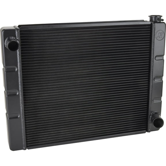Speedway Motors Universal Aluminum Radiator, 24 Inch, Black, High-Performance Cooling with Dual 1” Rows, Single Pass Style, CNC Billet Filler Neck, Compatible with Chevy SBC/BBC