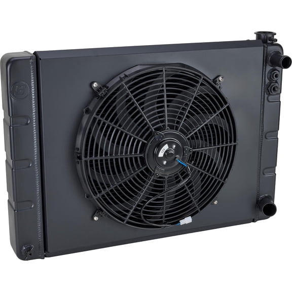 Speedway Motors WindChill LS Swap 28x19 3-Row Aluminum Radiator Kit w/ Black Epoxy Finish, Double-Pass Crossflow Design, Built-In Steam Port, 16 Fan & Shroud, Universal