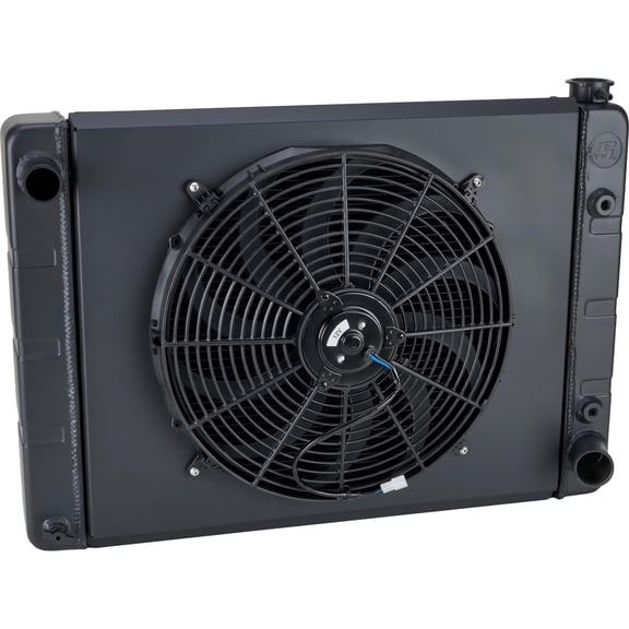 Speedway Motors WindChill SBC/BBC 3-Row Aluminum Radiator Kit with Black Epoxy Finish, Built-In Cooler, 16 Fan and Shroud, Universal 31x19 Crossflow Design for GM V8 Applications