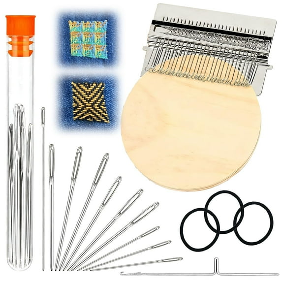 Speedweve Darning Loom Weaving Loom for Beginners Kids Adults, 10 Knitting Needles Mini Loom for Mending, 28 Hooks Speedweve Type Weave Tool Knit Patch Kit, Handmade DIY Craft for Jeans Socks Clothes