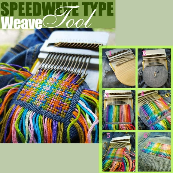 Speedweve Darning Loom Weaving Loom for Beginners Kids Adults, Knitting Loom Mini Loom for Mending, 14 Hooks Speedweve Type Weave Tool Knit Patch Kit for Jeans Socks Clothes, Vintage Brown Loom Kit