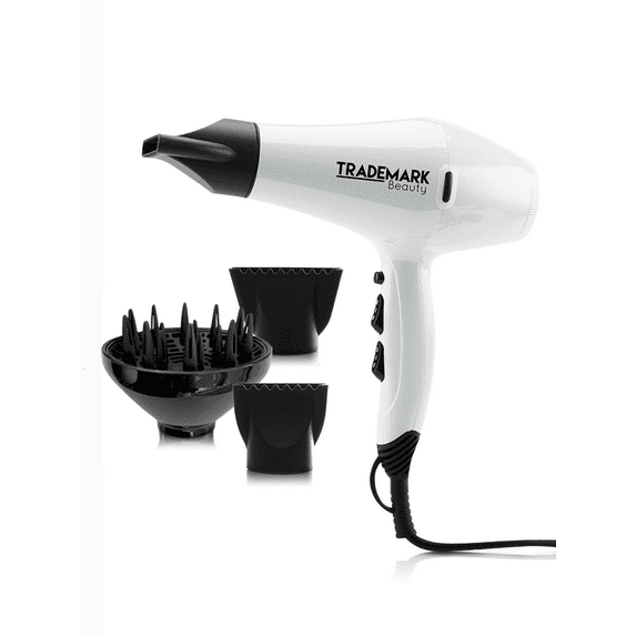 Speedy Blo by Trademark Beauty Ultra Lightweight Ionic Blow Hair Dryer | Professional 2000W White Hair Dryer with 2 Concentrator Nozzles & Diffuser