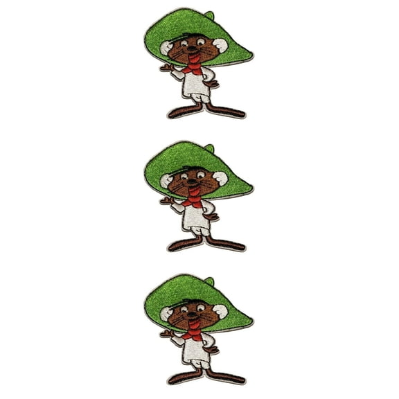 Speedy Gonzales With Green Hat 3 Inches Tall Embroidered Iron On Patch Set of 3