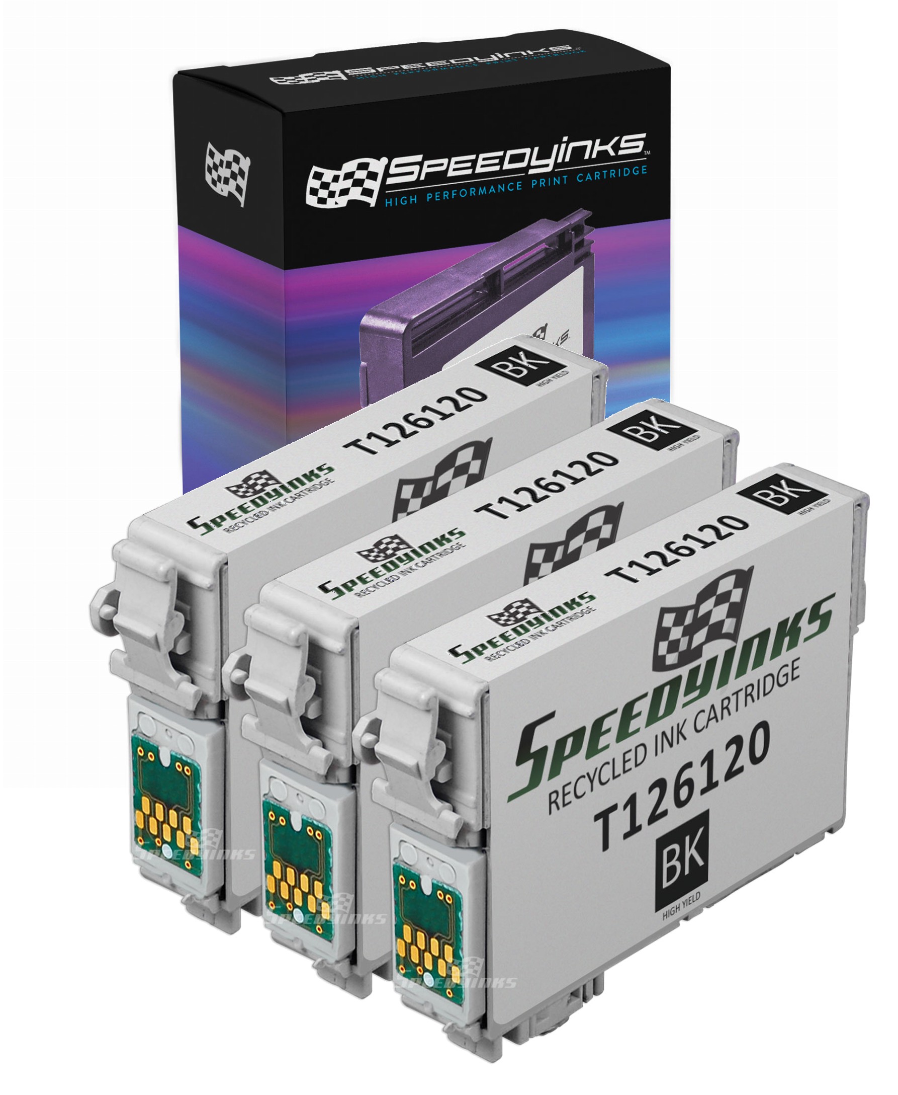 Speedy Inks - 3pk Remanufactured Replacement for Epson T126 T126120 T1261 High Capacity Black Pigment Based Ink Cartridge for use in 520, 630, 633, 635, 60, 840, Epson Stylus NX430, 435, 545, 645 - image 1 of 3