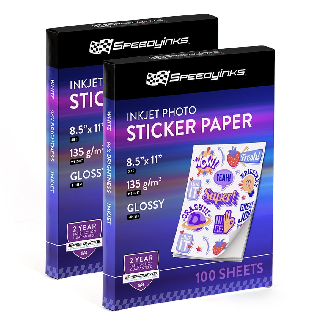 Speedy Inks Glossy Inkjet Photo Sticker Paper 8.5X11 100 Sheets (2Pack