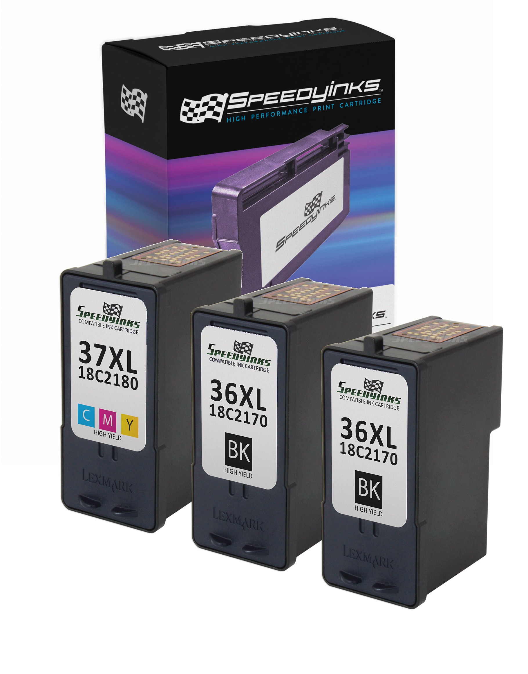 Speedy Inks - Remanufactured Lexmark 2 36XL 18C2170 High Yield Black & 1 37XL 18C2180 High Yield Color Ink Cartridges For Lexmark X3650, X4650, X5650, X5650es, X6650, X6675, Z2420 - image 1 of 3