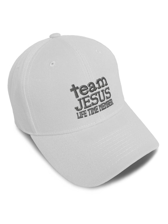 Baseball Cap Team Jesus Life Time Member C Embroidery Acrylic Dad Hats for Men & Women Strap Closure White