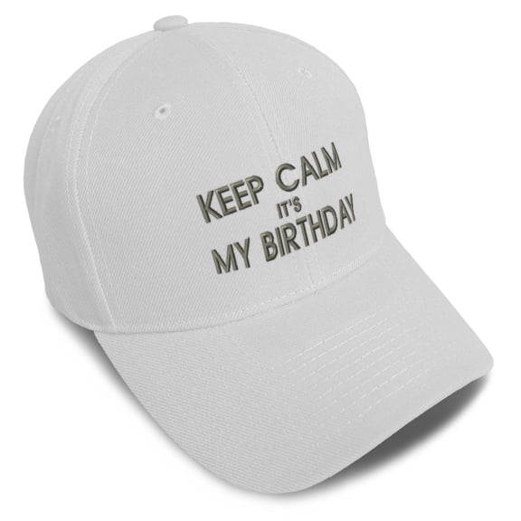 Speedy Pros Keep Calm It's My Birthday Embroidered Unisex Adult Hook & Loop Acrylic Adjustable Structured Baseball Hat Cap - White, One Size