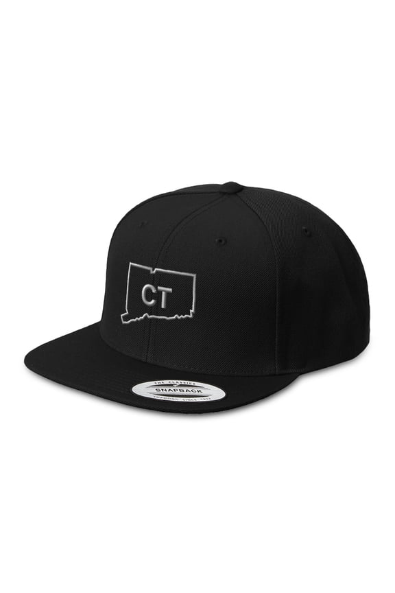 Snapback Hats for Men & Women Connecticut State Map Ct Embroidery Acrylic Flat Bill Baseball Cap Black Design Only