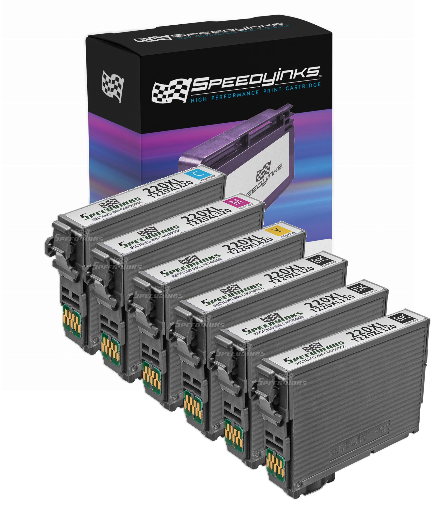 Speedy Remanufactured Cartridge Replacement for Epson 220XL High Capacity (3 Black, 1 Cyan, 1 Magenta, 1 Yellow, 6-Pack) - image 1 of 6