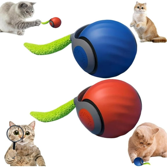 Speedy Tail 2.0, Automatic Moving Cat Toy Ball with Tail, Smart Interactive Cat Toy Ball, Two Speed Adjustment(Orange + Blue)
