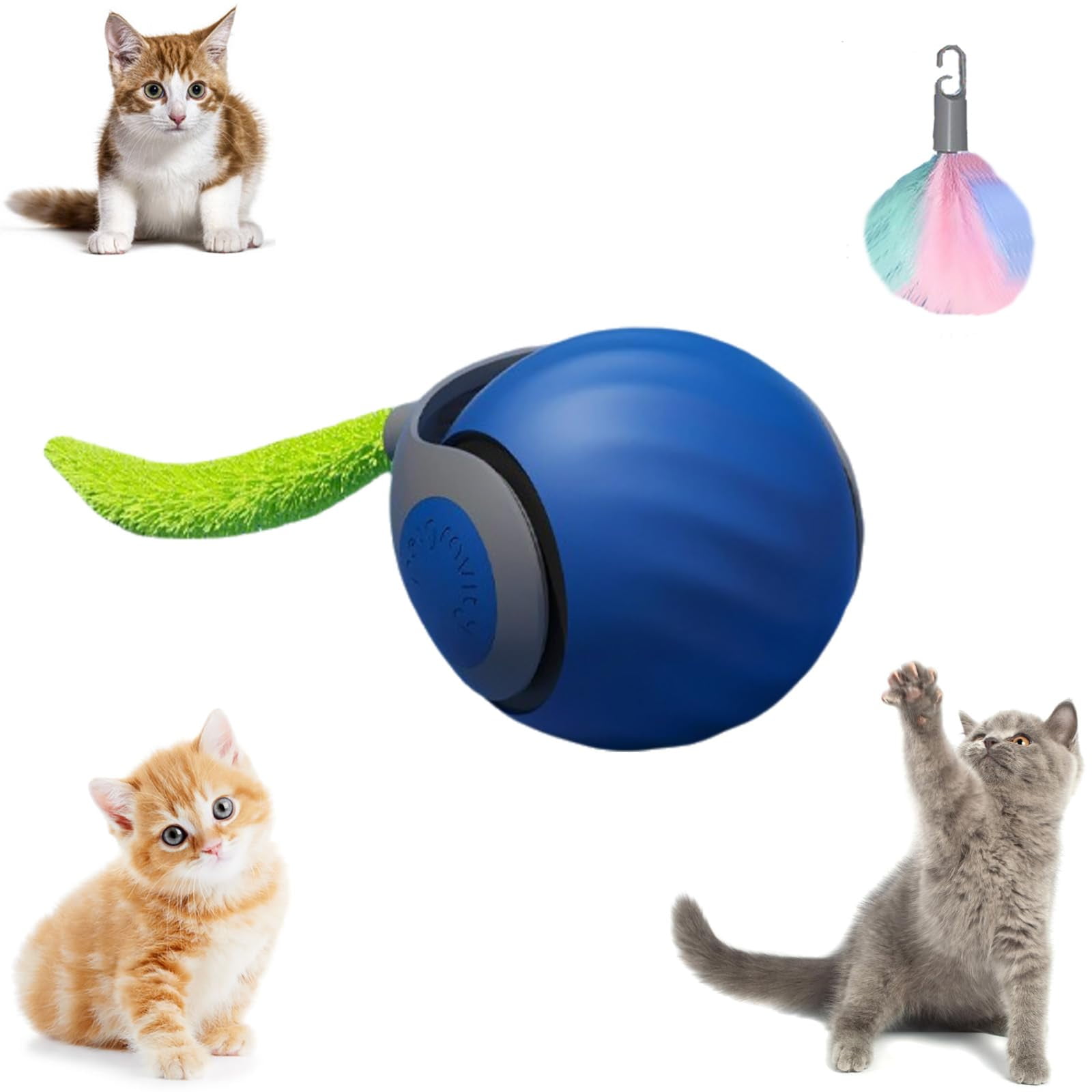 Upgrade Interactive Cat Toys for Indoor, Speedy Ball 3.0 Moving Kittens Ball with 2 Tail, Smart Automatic Cat Toys for Bored Indoor Senior, Motion Activated