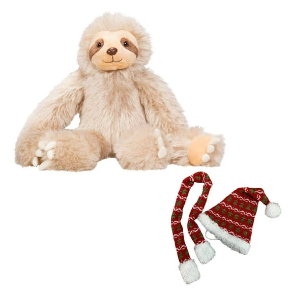 Speedy The Sloth 16-Inch Plush with Festive Knit Hat & Scarf Combo, Cozy Stuffed Animal and Seasonal Dcor
