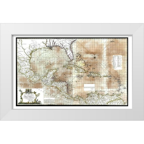 Speer 18x13 White Modern Wood Framed Museum Art Print Titled - Caribbean Sea Honduras Costa Rica - Speer 1774