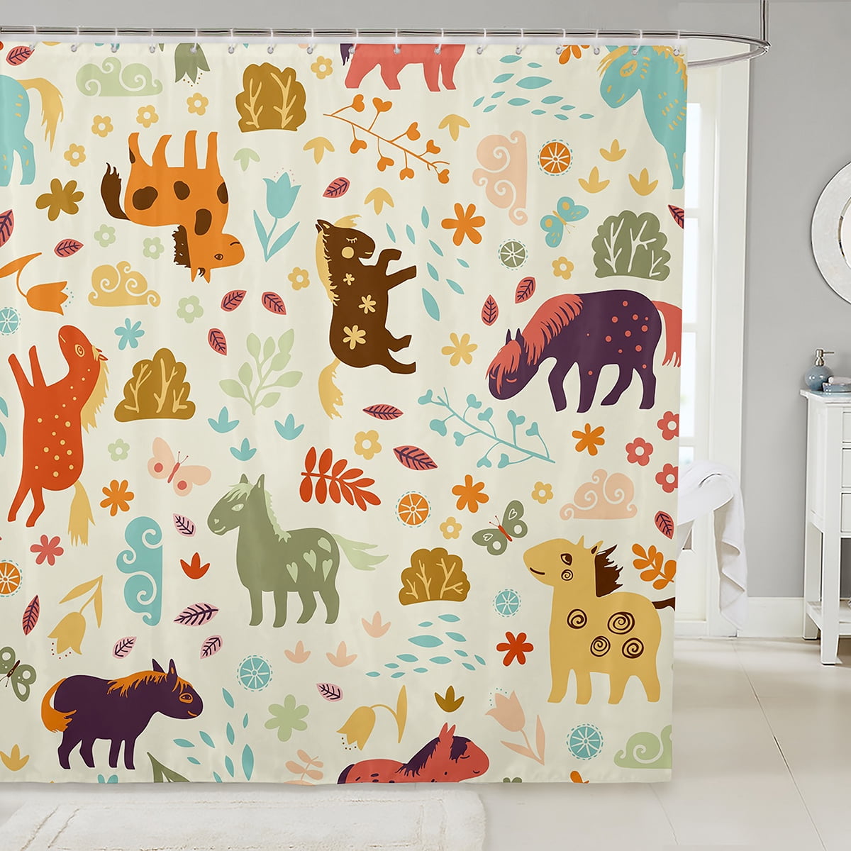 Spefrowx Horse Shower Curtain for Kids Toddler,Cartoon Horses Bathroom Shower Curtain Sets ...