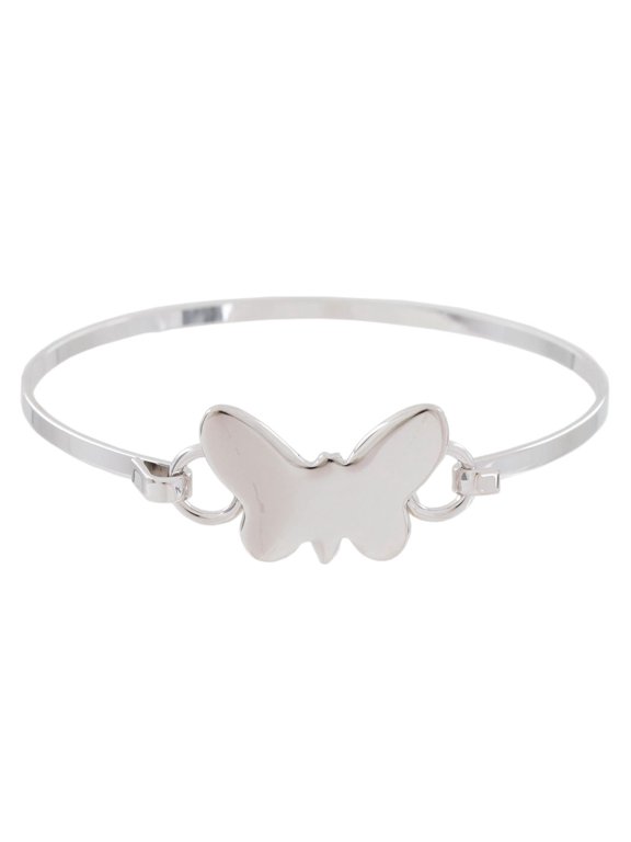 Silver Tone Butterfly Juniors Bangle Cuff Bracelet Ladies Adult Female Women