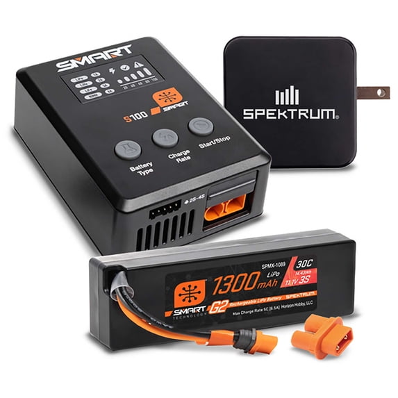 Spektrum Accessories Smart Powerstage Bundle 1300mAh 3S 30C LiPo Battery IC2 / S100 Charger / 65W Power Block / Adapter SPMXPSS315