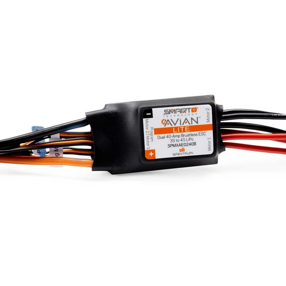 Spektrum Accessories Avian 40-Amp Dual Smart Lite BL ESC 3S-4S IC3 SPMXAE0240B Speed Controls Aircraft