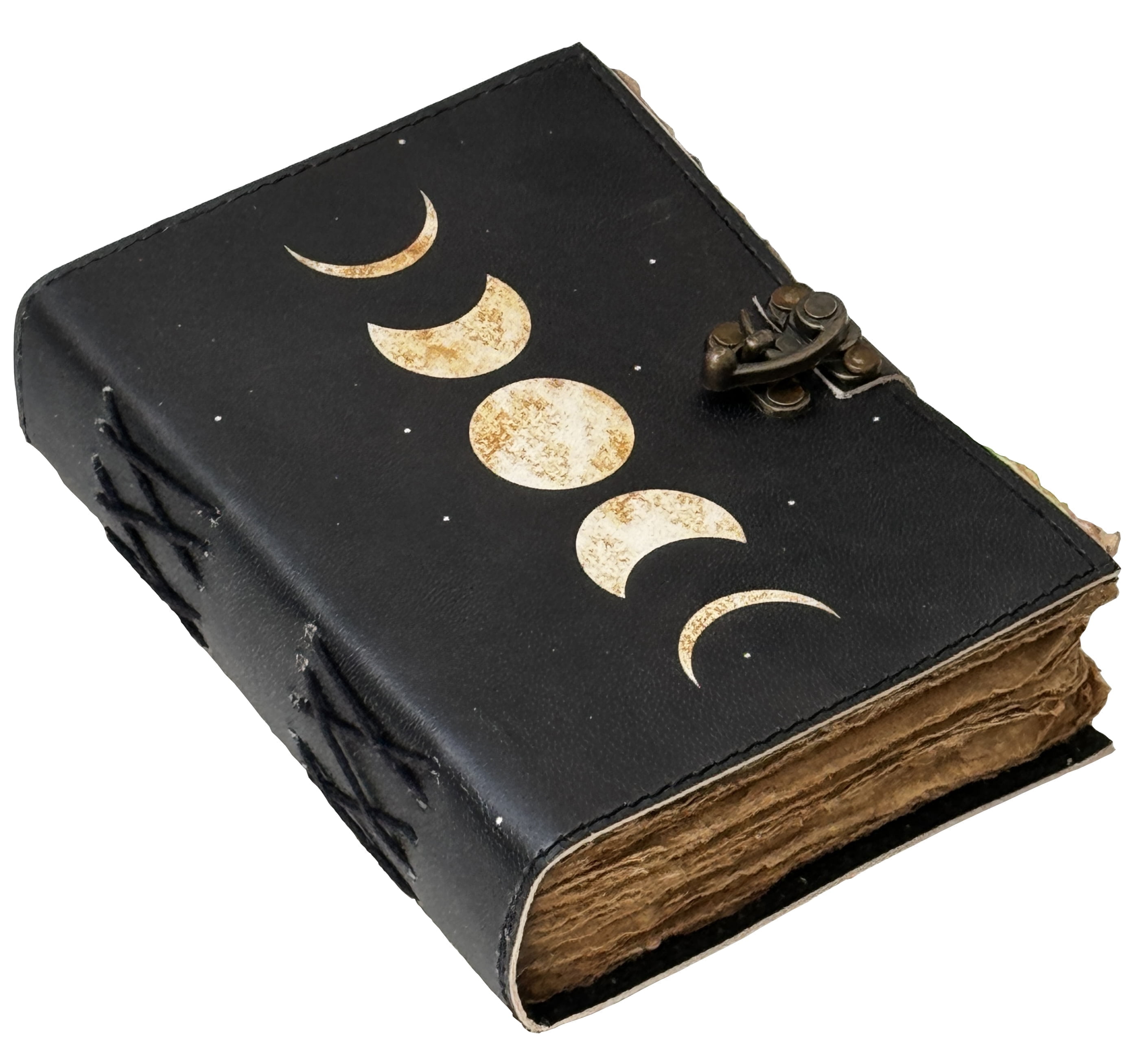 Spell Book of Shadows Moon Phases Leather Journal Grimoire With Vintage Deckled Edge Paper 7x5 inch 200 Pages