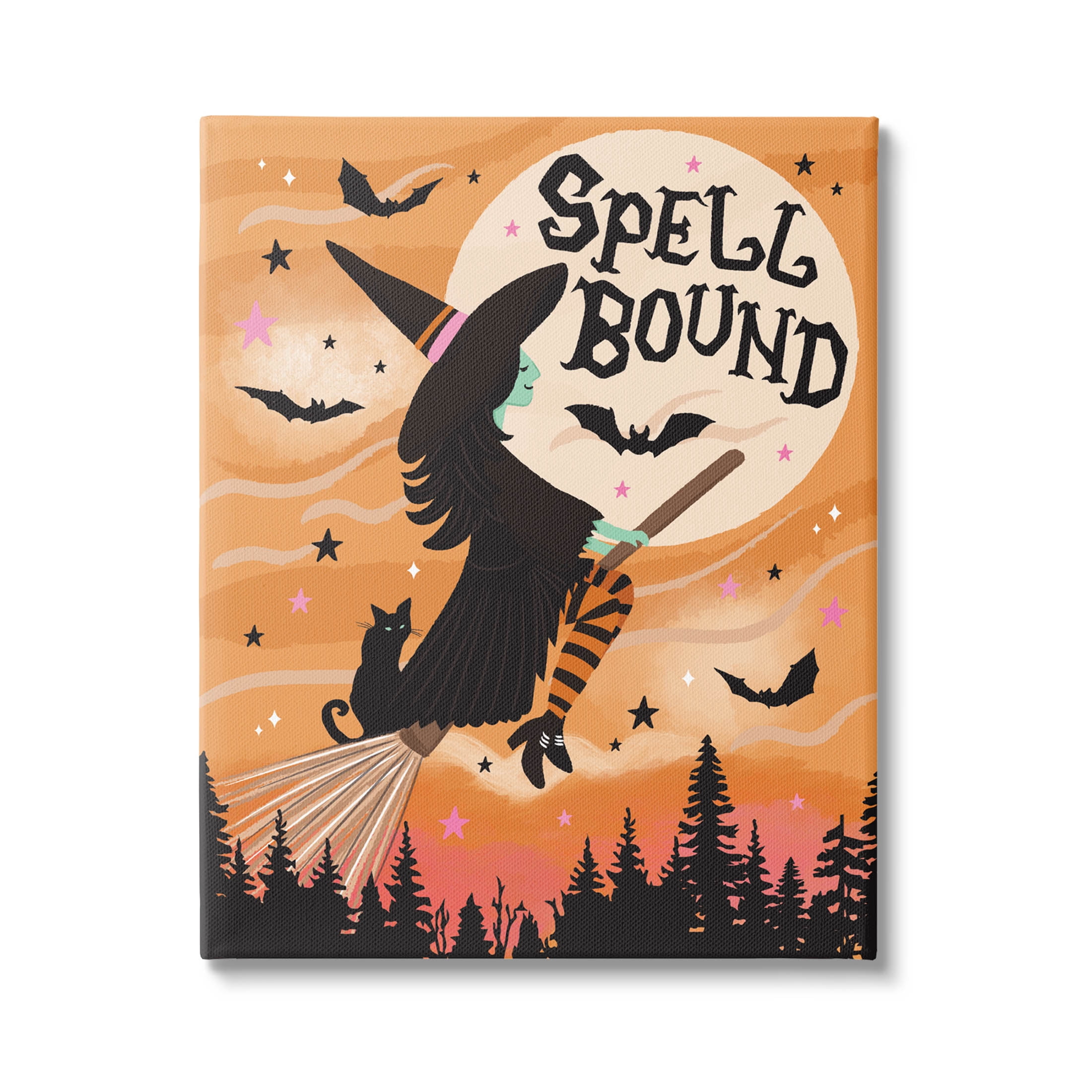 Spell Bound Witch Flying Moonlit Sky Holiday Graphic Art Gallery Wrapped Canvas Print Wall Art