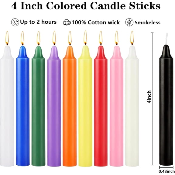 Spell Candles 40 Pack Bulk - 4 Inch Colored Mini Taper Candles for Rituals, Witchcraft & Wiccan Altar, Unscented Candles Compatible with Chime Holders, Prayer, Meditation, Birthday Decor