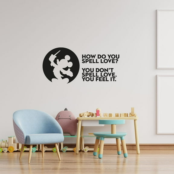 Spell Love Mickey Mouse Quote Disney Cartoon Quotes Wall Sticker Art Decal for Girls Boys Room Bedroom Nursery Kindergarten House Fun Home Decor Stickers Wall Art Vinyl Decoration Size (18x20 inch)