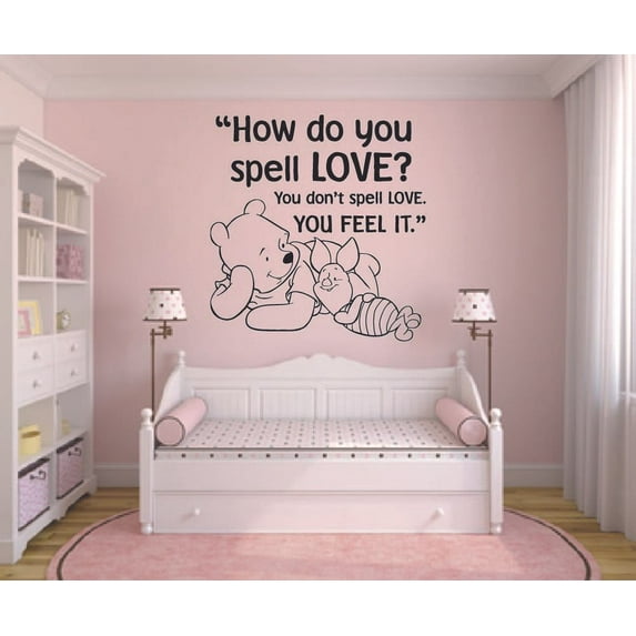 Spell Love Winnie The Pooh Quote Disney Cartoon Quotes Wall Sticker Art Decal for Girls Boys Room Bedroom Nursery Kindergarten House Fun Home Decor Stickers Wall Art Vinyl Decoration Size (40x40 inch)