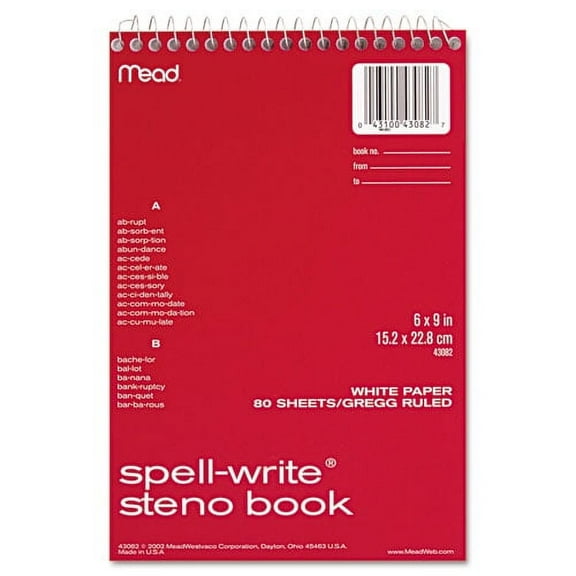 Spell-Write Wirebound Steno Pad, Gregg Rule, Randomly Assorted Cover Colors, 80 White 6 X 9 Sheets | Bundle of 2 Each