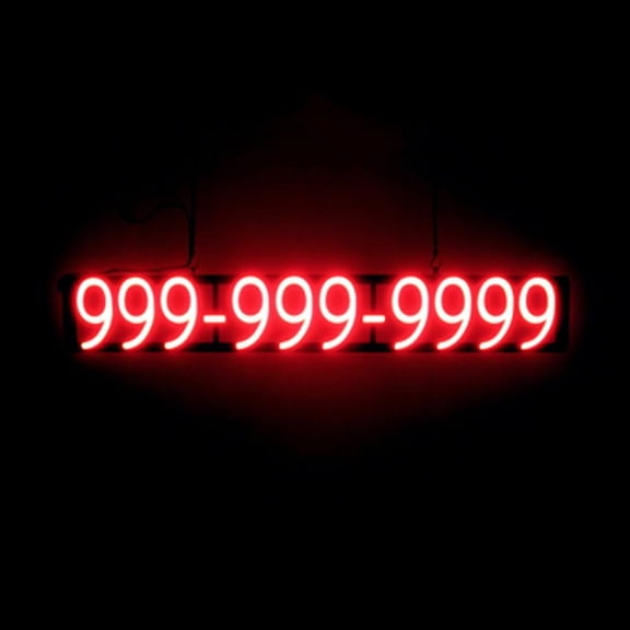 SpellBrite 10 Digit PHONE NUMBER Neon-LED Sign for Business. 41.5" x 6.3" Ultra Bright, Energy Efficient, Long-Life LED. Visible Indoors from 500+ Feet with 8 Animation Settings (Red)