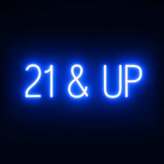 SpellBrite 21 & UP LED Sign for Business. 22.8" x 6.3" Blue 21 & UP Sign Has Neon Sign Look With Energy Efficient LED Light Source. Visible from 500+ Feet, 8 Animation Settings.