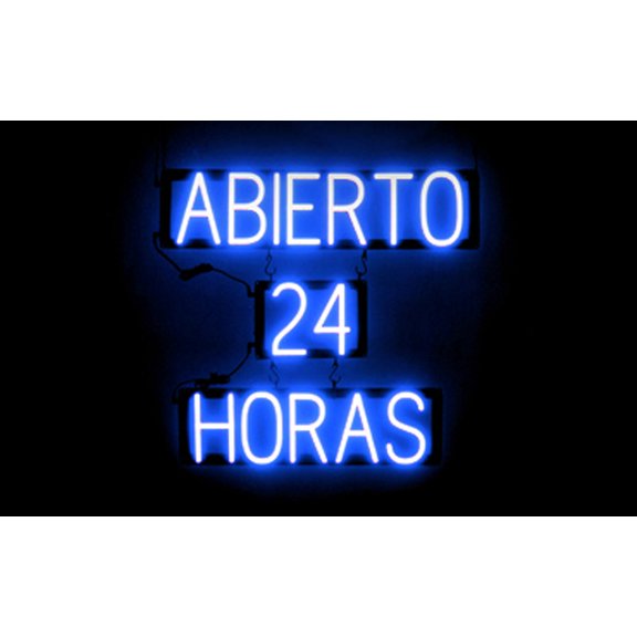 SpellBrite ABIERTO 24 HORAS LED Sign for Business. 25.2" x 23.8" Blue ABIERTO 24 HORAS Sign Has Neon Sign Look With Energy Efficient LED Light Source. Visible from 500+ Feet, 8 Animation Settings.