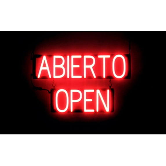 SpellBrite ABIERTO OPEN Neon-LED Sign for Business. 25.2" x 15.0" Ultra Bright, Energy Efficient, Long-Life LED. Visible Indoors from 500+ Feet with 8 Animation Settings (Red)