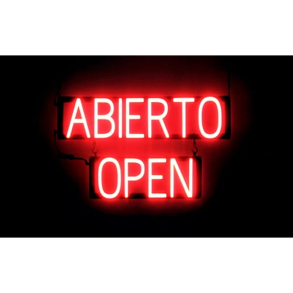 SpellBrite ABIERTO OPEN Neon-LED Sign for Business. 25.2" x 15.0" Ultra Bright, Energy Efficient, Long-Life LED. Visible Indoors from 500+ Feet with 8 Animation Settings (Red)