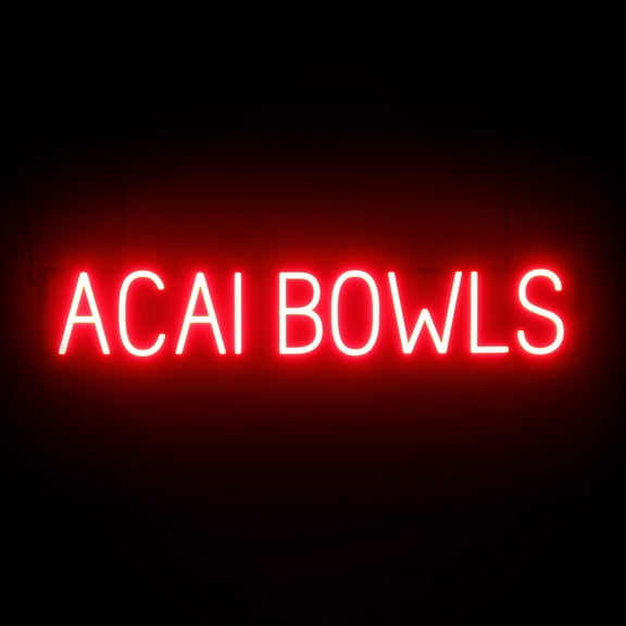 SpellBrite ACAI BOWLS LED Sign for Business. 37.2" x 6.3" Red ACAI BOWLS Sign Has Neon Sign Look With Energy Efficient LED Light Source. Visible from 500+ Feet, 8 Animation Settings.